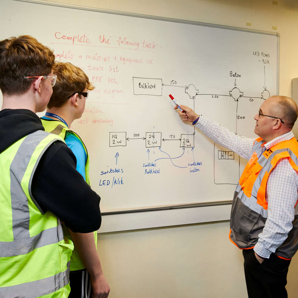 Tutor teaching at a white board